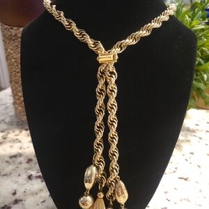 Twisted Gold Women's Necklace with Tassel Accents